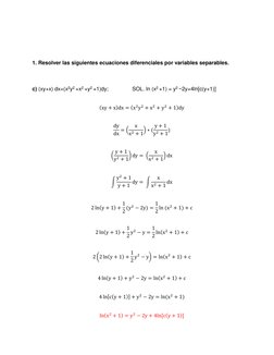 1. Resolver las siguientes ecuaciones diferenciales por variables separables.  
 
 
c) (xy+x) dx=(x2y2 +x2 +y2 +1)dy;