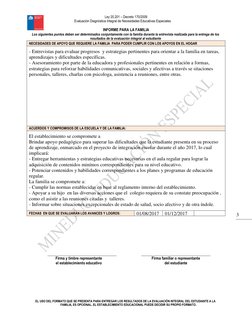 Ley 20.201 – Decreto 170/2009 
 
Evaluación Diagnóstica Integral de Necesidades Educativas Especiales  
 
INFORME PARA LA FAM