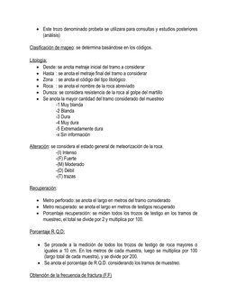 
Este trozo denominado probeta se utilizara para consultas y estudios posteriores
(análisis)
Clasificación de mapeo: se dete