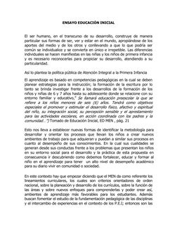 ENSAYO EDUCACIÓN INICIAL 
 
 
El ser humano, en el transcurso de su desarrollo, construye de manera 
particular sus formas de
