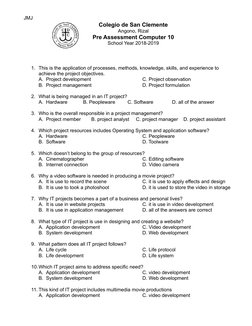 JMJ
1. This is the application of processes, methods, knowledge, skills, and experience to 
achieve the project objectives.
A