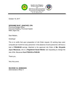Republic of the Philippines
Province of Davao del Sur
-oOo-
PROVINCIAL HEALTH OFFICE
Davao del Sur Provincial Hospital
Lapu-L