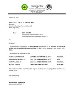Republic of the Philippines
Province of Davao del Sur
-oOo-
PROVINCIAL HEALTH OFFICE
Davao del Sur Provincial Hospital
Lapu-L