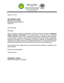 Republic of the Philippines
Province of Davao del Sur
-oOo-
PROVINCIAL HEALTH OFFICE
Davao del Sur Provincial Hospital
Lapu-L