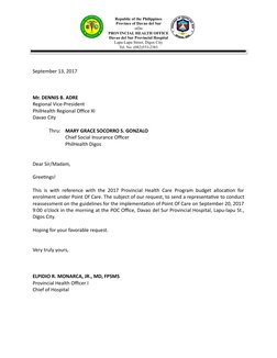 Republic of the Philippines
Province of Davao del Sur
-oOo-
PROVINCIAL HEALTH OFFICE
Davao del Sur Provincial Hospital
Lapu-L