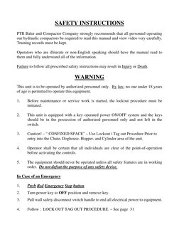 SAFETY INSTRUCTIONS 
 
PTR Baler and Compactor Company strongly recommends that all personnel operating 
our hydraulic co