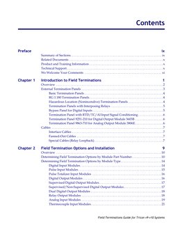 Field Terminations Guide for Tricon v9–v10 Systems
Contents
Preface
ix
Summary of Sections. . . . . . . . . . . . . . . . . .
