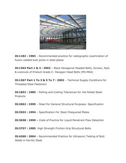 IS:1182 : 1983 – Recommended practice for radiographic examination of 
fusion welded butt joints in steel plates
IS:1363 Part