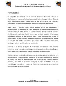 CURSO DE ENTRENADOR SUPERIOR 
El desarrollo del pensamiento táctico en jugadores jóvenes 
Carlos Carril 
El desarrollo del pe