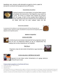 (guanábana, pera, durazno y piña adornada) con papel de choclo y papel de 
ají amarillo. La duración de la preparación es de