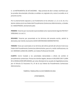 5.- LA INSTRUMENTAL DE ACTUACIONES. - Bajo protesta de decir verdad, manifiesto que 
las pruebas documentales ofrecidas se ex