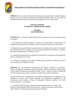 REGLAMENTO DE EDIFICACIONES PARA EL MUNICIPIO DE MEXICALI
 
ARTÍCULO 11.- Los usos o destinos de infraes