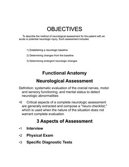 OBJECTIVES
OBJECTIVES
     To describe the method of neurological assessment for the patient with an 
     To describe the me