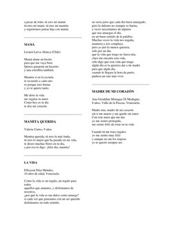 a pesar de todo, tú eres mi mamá 
tú eres mi mami, tú eres mi mamita 
y seguiremos juntas hija con mamá. 
 
MAMÁ 
Leonor Leiv