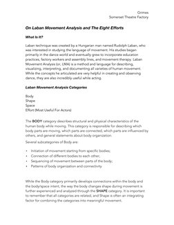 Grimes 
Somerset Theatre Factory 
 
On Laban Movement Analysis and The Eight Efforts 
 
What Is It? 
 
Laban technique was cr