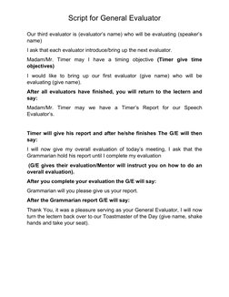 General Evaluator Script for Toastmasters | PDF