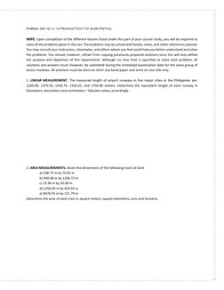 Problem Set No. 1: INTRODUCTION TO SURVEYING 
 
NOTE: Upon completion of the different lessons listed under this part of your