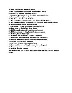 78. Don Julio Mario, Gerardo Reyes
79. La Violencia en Colombia, Orlando Fals Borda
80. Cartas cruzadas, Darío Jaramillo
81.