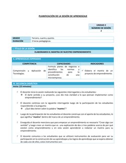 PLANIFICACIÓN DE LA SESIÓN DE APRENDIZAJE 
 
 
 
GRADO 
Tercero, cuarto y quinto. 
DURACIÓN 
3 horas pedagógicas. 
 
I. TÍTUL