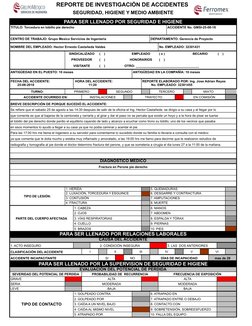 REPORTE DE INVESTIGACIÓN DE ACCIDENTES 
SEGURIDAD, HIGIENE Y MEDIO AMBIENTE
PARA SER LLENADO POR SEGURIDAD E HIGIENE
TITULO: