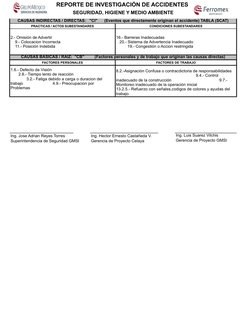 REPORTE DE INVESTIGACIÓN DE ACCIDENTES 
SEGURIDAD, HIGIENE Y MEDIO AMBIENTE
CAUSAS INDIRECTAS / DIRECTAS:   "CI"      (Evento