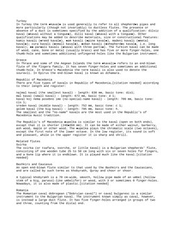 Turkey
In Turkey the term kaval  is used generally to refer to all shepherd s pipes and 



more particularly (though not