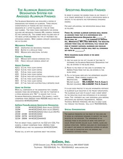 The Aluminum Association has developed a system of  
designations for finishes on aluminum.  Three specific 
characteristics