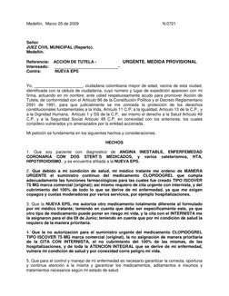 Medellín,  Marzo 25 de 2009                                                                        N.0721 
 
 
 
 
Señor 
JUE