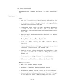 The Journal of Philosophy
• Johnsonian Prize in Philosophy (for the best “ﬁrst book” in philosophy),
1980
Publications
• Book