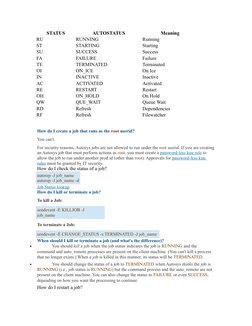 STATUS
AUTOSTATUS
Meaning
RU
RUNNING
Running
ST
STARTING
Starting
SU
SUCCESS
Success
FA
FAILURE
Failure
TE
TERMINATED
Termina
