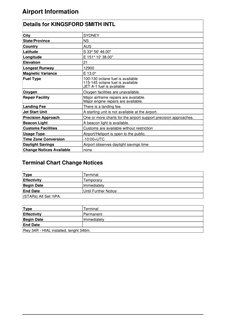 Airport Information
 
 
Terminal Chart Change Notices
 
 
Details for KINGSFORD SMITH INTL
City
SYDNEY
State/Province
NS
Coun