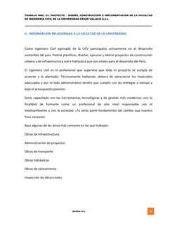 TRABAJO NRO. 01: PROYECTO – DISEÑO, CONSTRUCCIÓN E IMPLEMENTACIÓN DE LA FACULTAD 
DE INGENIERÍA CIVIL DE LA UNIVERSIDAD CÉSAR