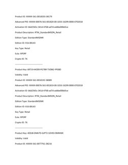 Product ID: XXXXX-561-0018203-38179 
Advanced PID: XXXXX-00076-561-001820-00-1033-16299.0000-0702018 
Activation ID: b6d2565c