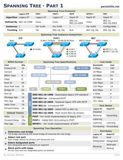 packetlife.net
by Jeremy Stretch
v3.0
IEEE
Cisco
SPANNING TREE · PART 1
BPDU Format
Protocol ID
16
Spanning Tree Protocols
Al