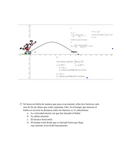 17. Se lanza un balón de manera que pasa exactamente sobre dos barreras cada 
una de 2m de altura que est