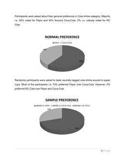 Participants were asked about their general preference in Cola drinks category. Majority
i.e. 60% voted for Pepsi and 40% fav