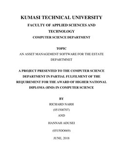 KUMASI TECHNICAL UNIVERSITY 
FACULTY OF APPLIED SCIENCES AND                               
TECHNOLOGY 
COMPUTER SCIENCE DEPA