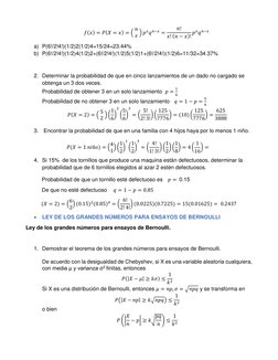𝑓(𝑥) = 𝑃(𝑋= 𝑥) = ( 𝑛
𝑥 ) 𝑝𝑥𝑞𝑛−𝑥=
𝑛!
𝑥! (𝑛−𝑥)! 𝑝𝑥𝑞𝑛−𝑥  
a) P(6!/2!4!)(1/2)2(1/2)4=15/24=23.44% 
b) P(6!/2