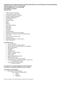 Adult Speech and Language Disorders: Evidence-Based Practice, Goal Writing, and Treatment Planning 
Gabrielle Zimmer, M.S., C