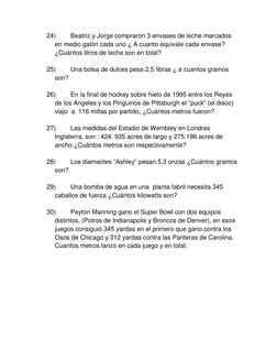 24) 
Beatriz y Jorge compraron 3 envases de leche marcados 
en medio galón cada uno ¿ A cuanto equivale cada envase? 
¿Cuánto