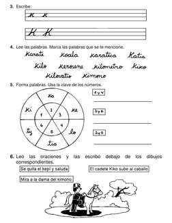 3. Escribe: 
 
 
4. Lee las palabras. Marca las palabras que se te mencione. 
 
5. Forma palabras. Usa la clave de los número