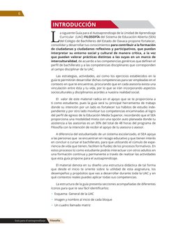 INTRODUCCIÓN
L
a siguiente Guía para el Autoaprendizaje de la Unidad de Aprendizaje 
Curricular  (UAC) FILOSOFÍA del Sistema