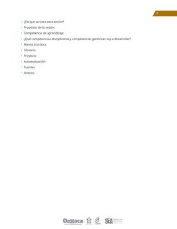 •	 ¿De qué se trata esta sesión?
•	 Propósito de la sesión
•	 Competencia de aprendizaje
•	 ¿Qué competencias disciplinares y