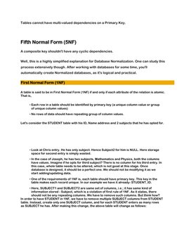 Tables cannot have multi-valued dependencies on a Primary Key.  
  
Fifth Normal Form (5NF)  
A composite key shouldn't have