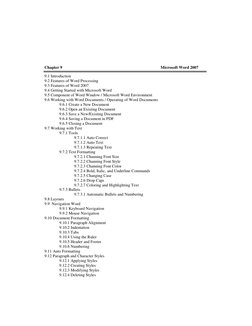Chapter 9  
               
 
 
        
            Microsoft Word 2007 
9.1 Introduction 
9.2 Features of Word Processing