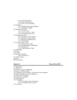 9.12.5 Using Table Styles 
9.12.6 Removing table styles 
9.12.7 Create a New Table Style 
9.13 Templates 
9.13.1 Modifying th