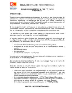 ESCUELA DE EDUCACIÓN  Y CIENCIAS SOCIALES 
 
CENTRO PSICOPEDAGÓGICO 2010 
 
EXAMEN PSICOMOTOR DE  L. PICQ Y P. VAYER 
1ª Y 2ª