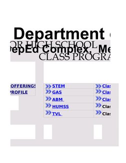 STEM
Class Prog
GAS
Class Prog
ABM 
Class Prog
HUMSS
Class Prog
TVL 
Class Prog
NIOR HIGH SCHOOL      ELE
CLASS PROGRAM
RAM O