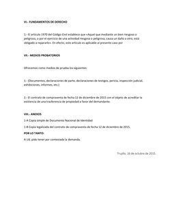 VI.- FUNDAMENTOS DE DERECHO 
 
1.- El artículo 1970 del Código Civil establece que «Aquel que mediante un bien riesgoso o 
pe
