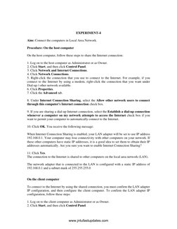 EXPERIMENT-4 
 
Aim: Connect the computers in Local Area Network. 
 
Procedure: On the host computer 
 
On the host com